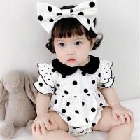 Newborn infants and young children's summer super fashionable short-sleeved jumpsuits for baby girls to wear at home and outside.  White