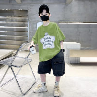 New style handsome boy short-sleeved casual summer children's two-piece suit thin style  Green