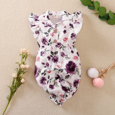 hibobi Baby Girl Floral Print Ruffle Jumpsuit