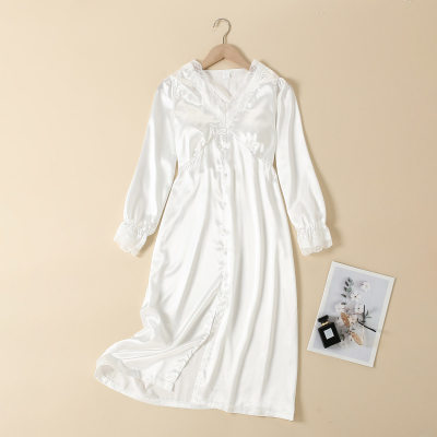 Solid Lace Patchwork Long Sleeve Nightdress