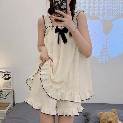 ins Korean style princess style summer pajamas women's short-sleeved small floral round neck sweet girl student loose home clothes
