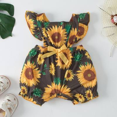 Sunflower flying sleeve boxer romper baby crawling clothes girls outing clothes summer