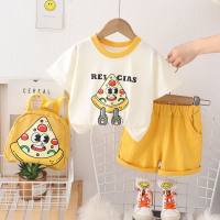 New summer style comfortable and fashionable rice ball backpack short-sleeved suit for small and medium-sized children, trendy and cool boys' summer short-sleeved suit  Yellow
