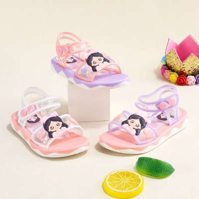 Sandali con fibbia a punta aperta modello principessa dei cartoni animati per bambina