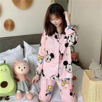 Women's Mickey Mouse Printed Cartoon Long Sleeve Long Pants Home Clothes Two-piece Set  Pink