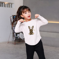 T-shirt a maniche lunghe stile Maillard colorata coreana dopamina casual per bambina  bianca