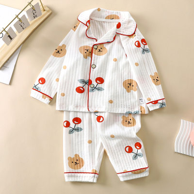 Children's summer pure cotton lapel home clothes suit bubble cotton nine-point air-conditioning clothes spring and summer thin new style