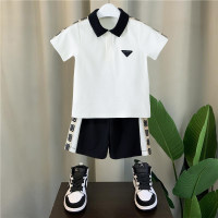 Toddler Boy's Lapel Polo and Shorts Suit Gentleman Style Contrast Color Design  White