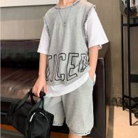 Boys summer sportswear suit 2024 new children's summer short-sleeved street-worthy handsome and fashionable trendy clothes for medium and large children  Gray