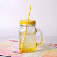 Farbverlauf Mason Glas mit Strohhalm Griff Tasse kreative Saft Kaltgetränk Tasse Retro Hahn Tasse  Mehrfarbig