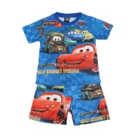 Traje para niños de verano de manga corta, nuevo estilo, traje con estampado completo de coche para niños, niño  Azul
