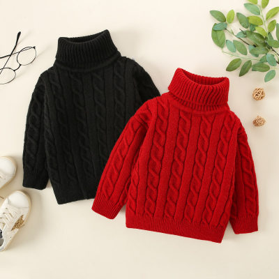 Toddler Girl Solid Color Turtle Neck Cable Knitted Sweater