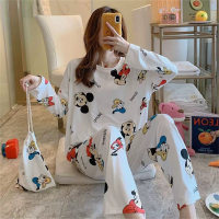 Women's Mickey Mouse Cartoon Pattern Two-piece Home Loose Air Conditioning Suit  White