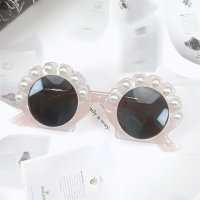 Children's cute shell inlaid pearl glasses  Apricot