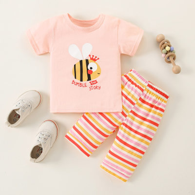 Toddler Boy Bee Graphic T-shirt & Colorful Striped Pants