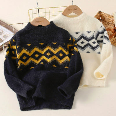 Kid Boy Color-block Geometric Pattern Knitted Sweater