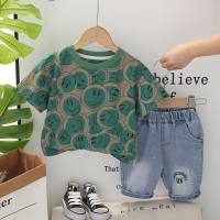 2024 new style boy short-sleeved summer suit stylish baby summer clothes handsome casual infant and child two-piece suit  Green