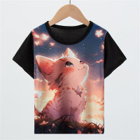 T-shirt per bambini con dinosauro stampato in 3D per animali estivi, modello gatto a maniche corte per ragazzo  Multicolore