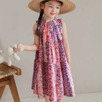 Girls skirt sleeveless long flower dress princess skirt 2024 summer new foreign trade children's clothing  Pink