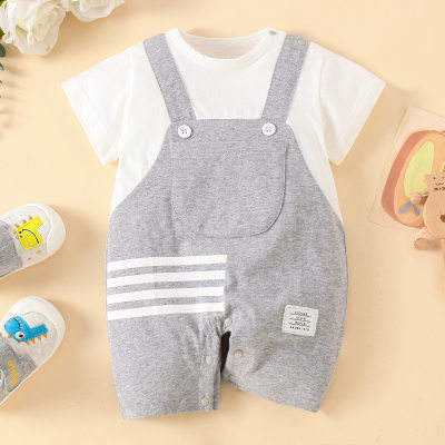 Baby Boy Color-block Horizontal Stripes Short Sleeve Boxer Romper