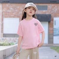 Children's summer short-sleeved T-shirt boys' round neck sports tops baby girl's embroidered versatile bottoming shirt summer Korean version  Pink