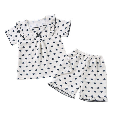 Crianças finas roupas de casa terno menina de manga curta shorts pijamas bolha menina pequeno fresco terno de duas peças