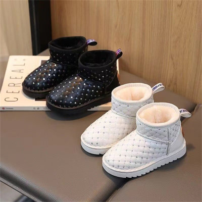Toddler Solid Color Rhinestones High-top Snow Boots