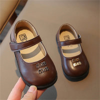 Sapatos pequenos de couro, cor sólida, sola macia infantil, sapatos infantis  Castanho