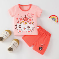 Toddler Girls Cotton Cartoon Color-block Top & Shorts Pajamas Sets  Pink