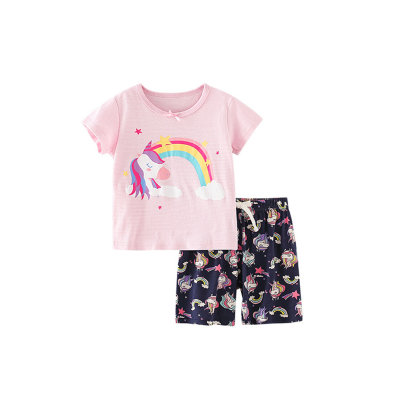 T-shirt short à manches courtes pour filles, costume deux pièces en pur coton, vêtements d'été pour enfants