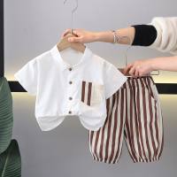 Children's clothing children's short-sleeved suit 1-5 years old baby summer clothing new boys summer shirt two-piece suit  White