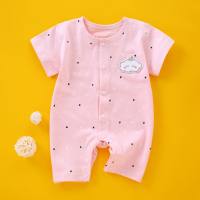 Baby jumpsuit pure cotton summer thin short-sleeved newborn clothes underwear baby romper pajamas crawling clothes  Pink