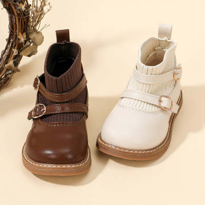 Toddler Girl Solid Color Patchwork High-top Sock Shoes