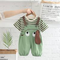 Boys summer overalls suit summer new style baby boy cartoon short sleeve two piece suit  Green