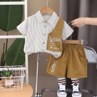 2024 new children's stitching lapel shirt suit girls summer clothes boys Korean version printing boys and girls baby  White