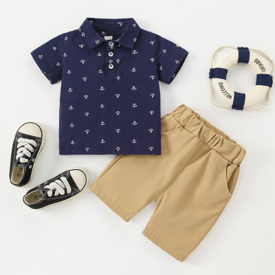 Toddler Boy Geometric Pattern Polo Shirt & Solid Color Shorts