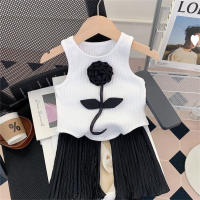 Girls summer suit sleeveless vest two-piece suit baby girl wide-leg pants stylish summer clothes  White