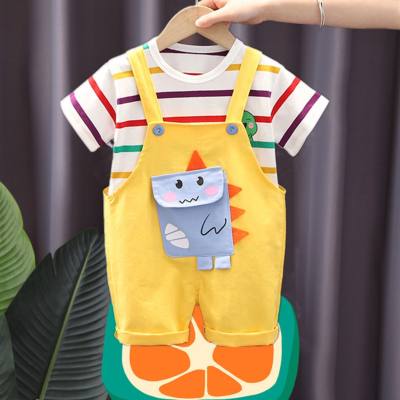 Yuzu Bear brand children's clothing children's suit boys and girls striped pocket dragon overalls design for young children breathable