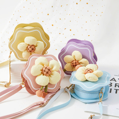 Mini bolsa de ombro transversal para meninas em formato de flor 3D com decoração de flores