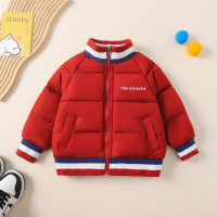 Toddler Boy Solid Color Letter-printed Zipper Cotton-padded Jacket  Red