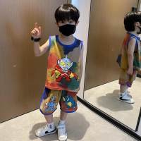 Boys summer sleeveless Altman suit new baby cartoon vest two-piece suit  Coffee