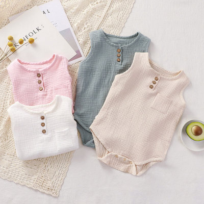 Baby Pure Cotton Solid Color Sleeveless Romper