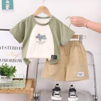 Summer suit new style children's two-piece suit boys sports short-sleeved shorts clothes  Green