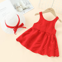 Toddler Girl Bowknot Decor Sling Dress & Hat  Red
