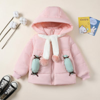 2-piece Toddler Girl Solid Color Hooded Cotton-padded Jacket & Fluffy Scarf  Pink