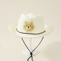 Children's Bear Applique Straw Hat  White