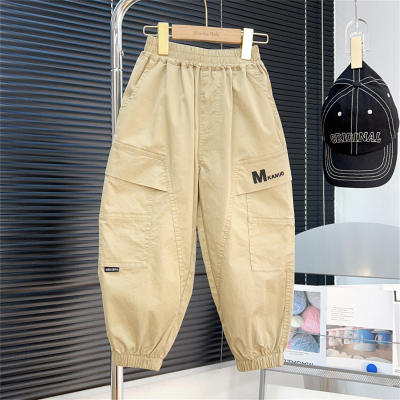 Boys' summer pants nine-point pants medium and large children's thin overalls children's loose casual pants boys anti-mosquito pants trendy