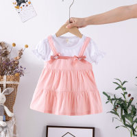 Summer Korean style infant girls' clothing princess solid color cotton short-sleeved dress children's skirt  Pink