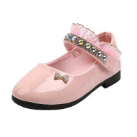 Zapatos de tacón bajo con fondo suave y diamantes de imitación elegantes para niña pequeña  Rosado