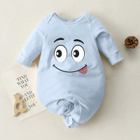 Baby Smily Face Pattern Long Sleeve Jumpsuit  Blue